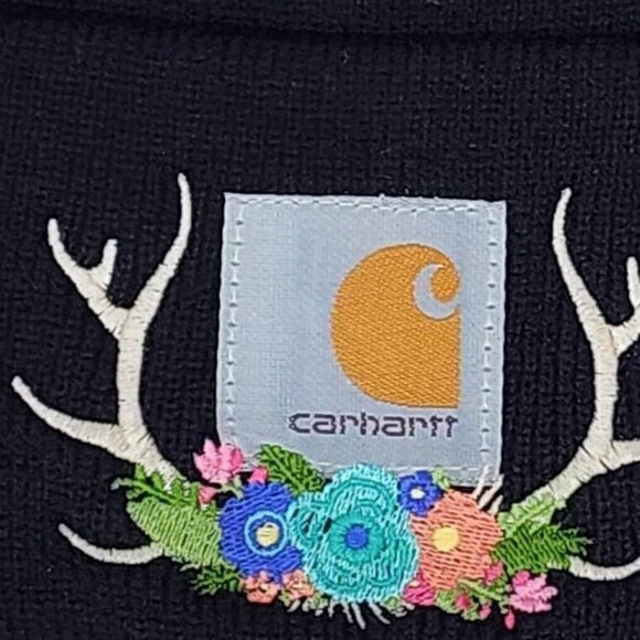 Embroidered Flowers on Antlers Unique Women's Hat - Picture 2 of 3